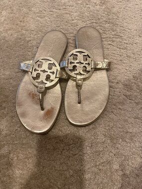Tory Burch Miller. Size 9. Metallic Gold Women's Slide Sandals.